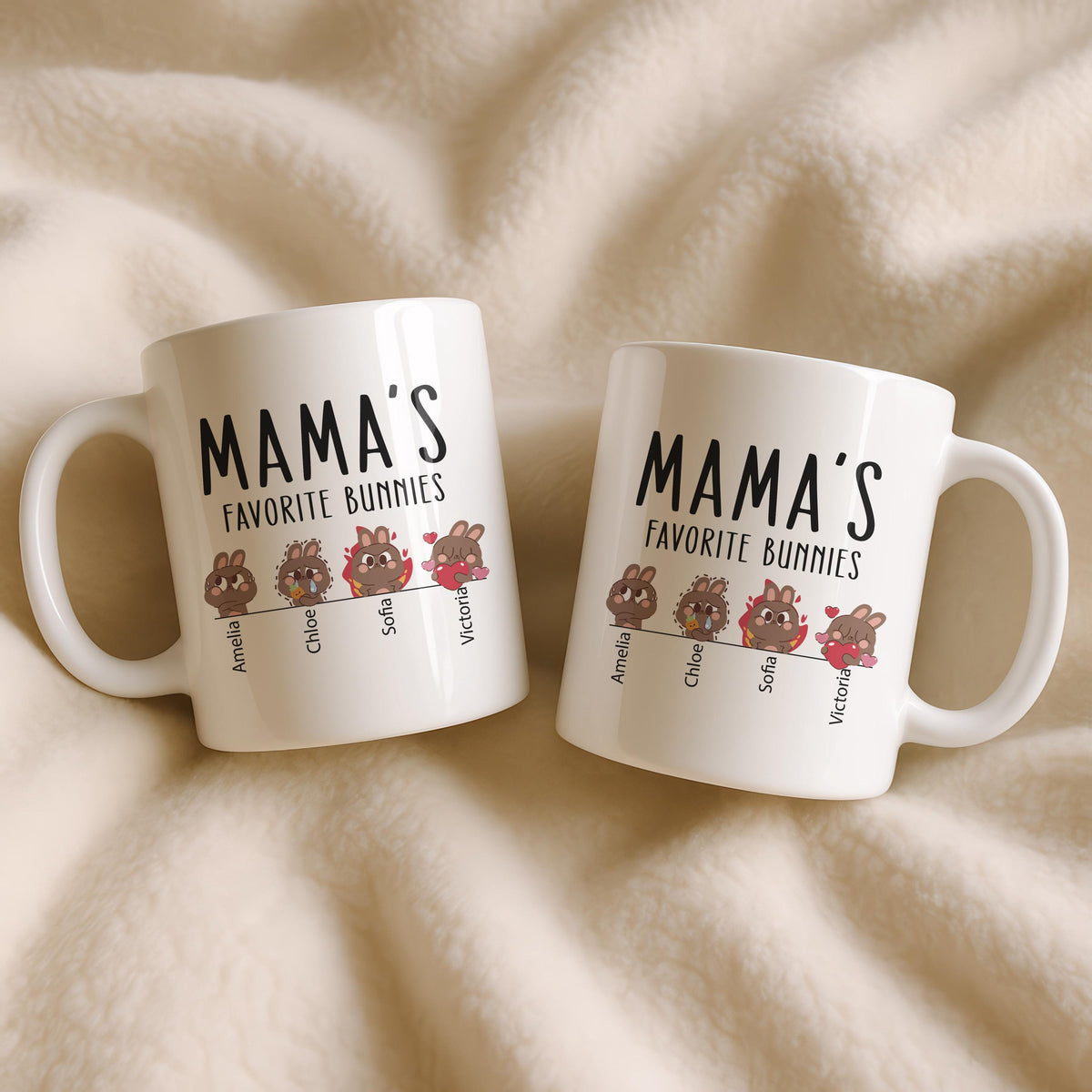 Mama's Favorite Bunnies Ceramic Mug, Personalized Easter Coffee Cup