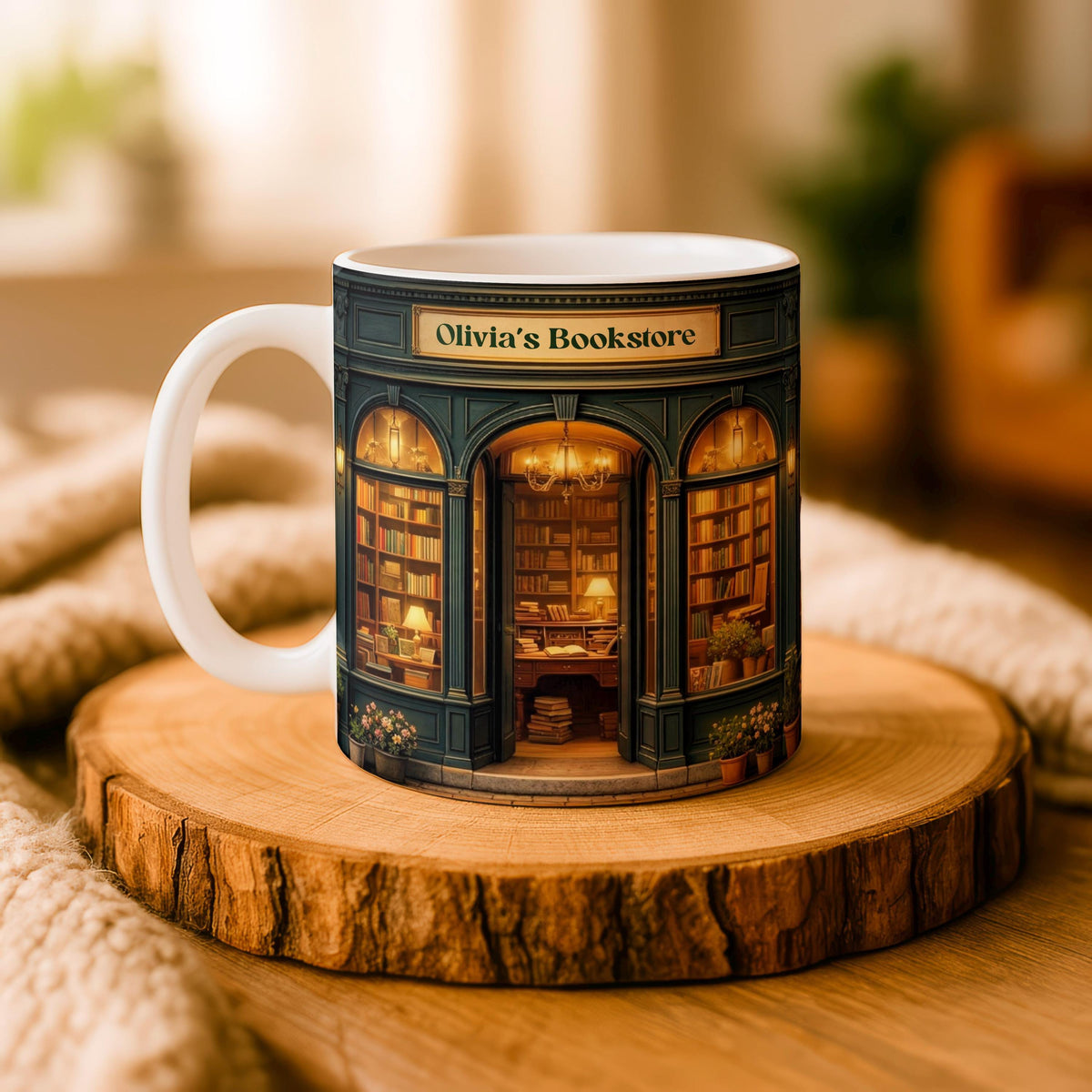 Personalized Bookstore Ceramic Mug, Custom Name Coffee Cup, Book Lover Gift