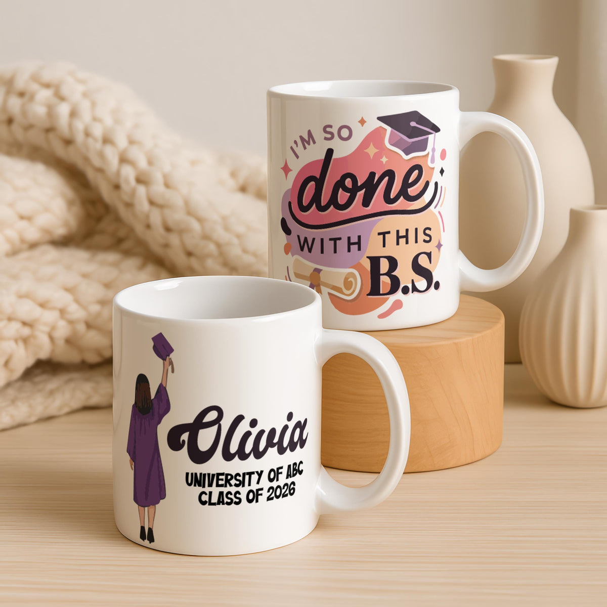 Custom Graduation Mug, Personalized BS Degree Coffee Cup, College Alumni Gift