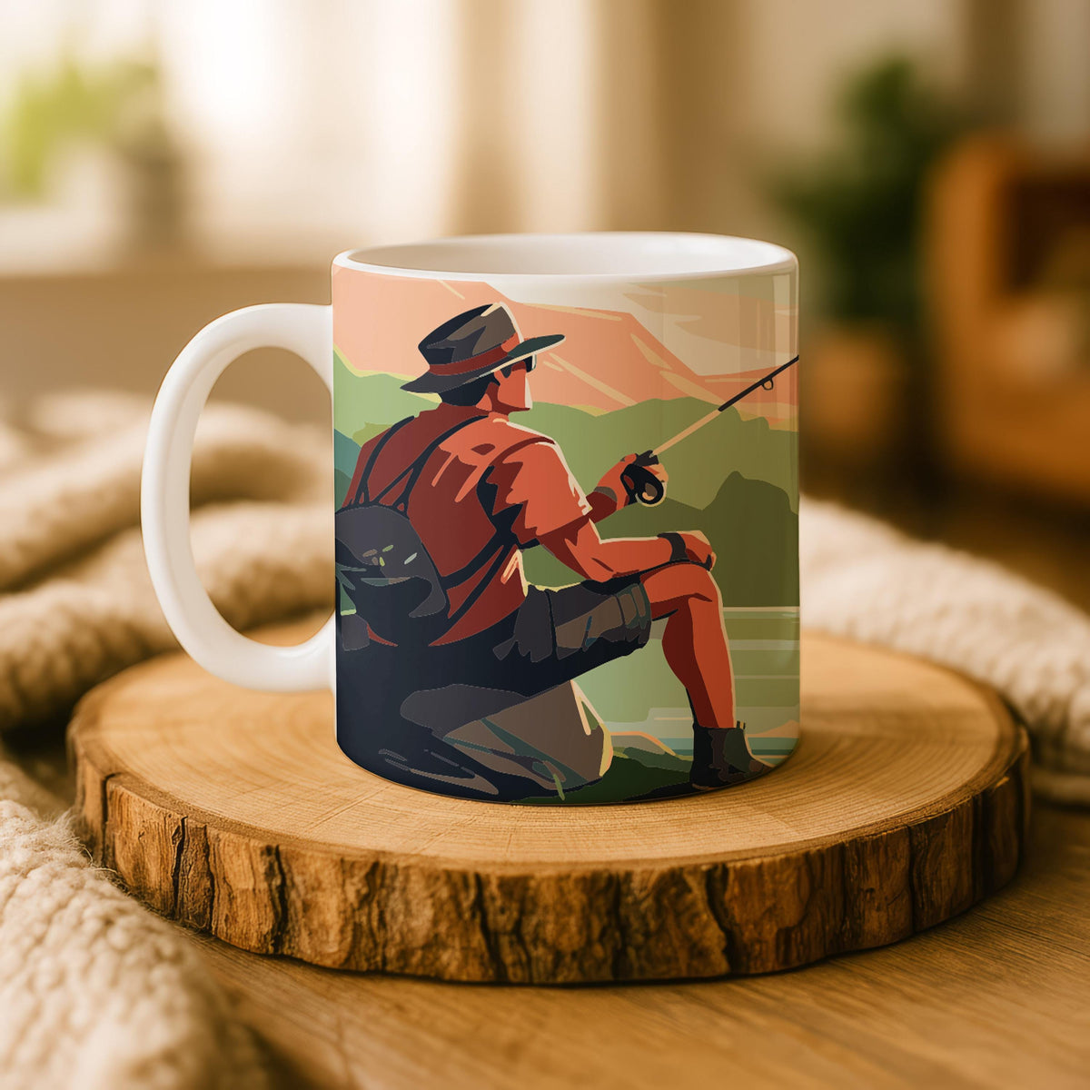 Ceramic Fishing Mug, Outdoor Adventure Nature Camping Coffee Cup