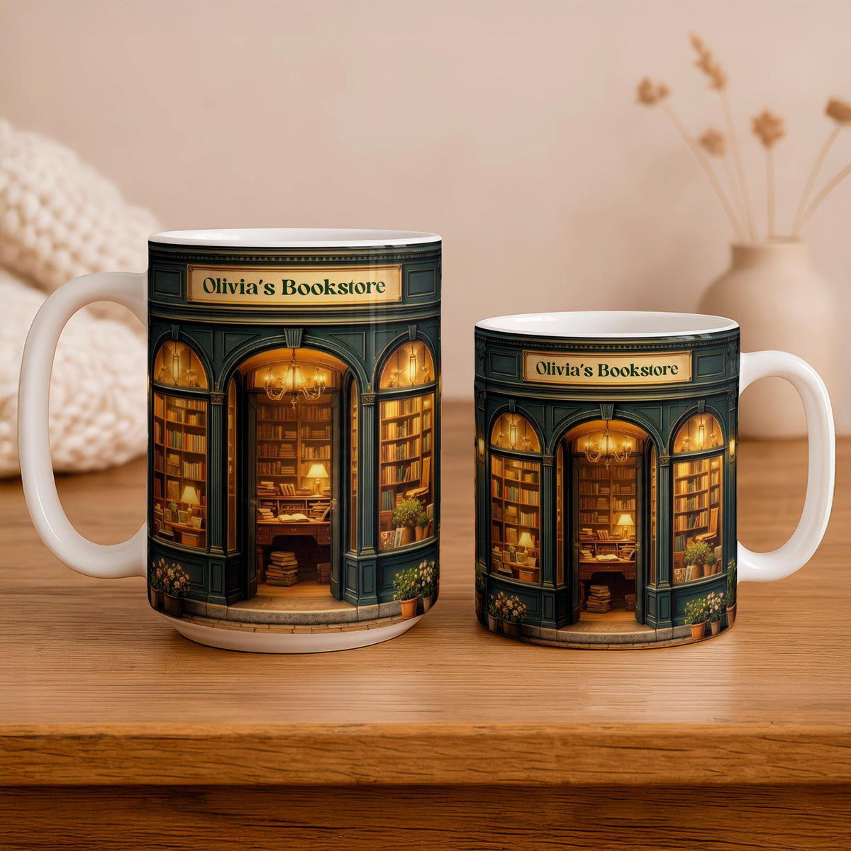 Personalized Bookstore Ceramic Mug, Custom Name Coffee Cup, Book Lover Gift