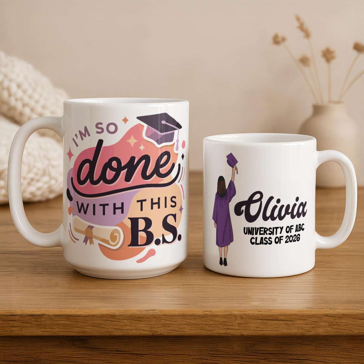 Custom Graduation Mug, Personalized BS Degree Coffee Cup, College Alumni Gift