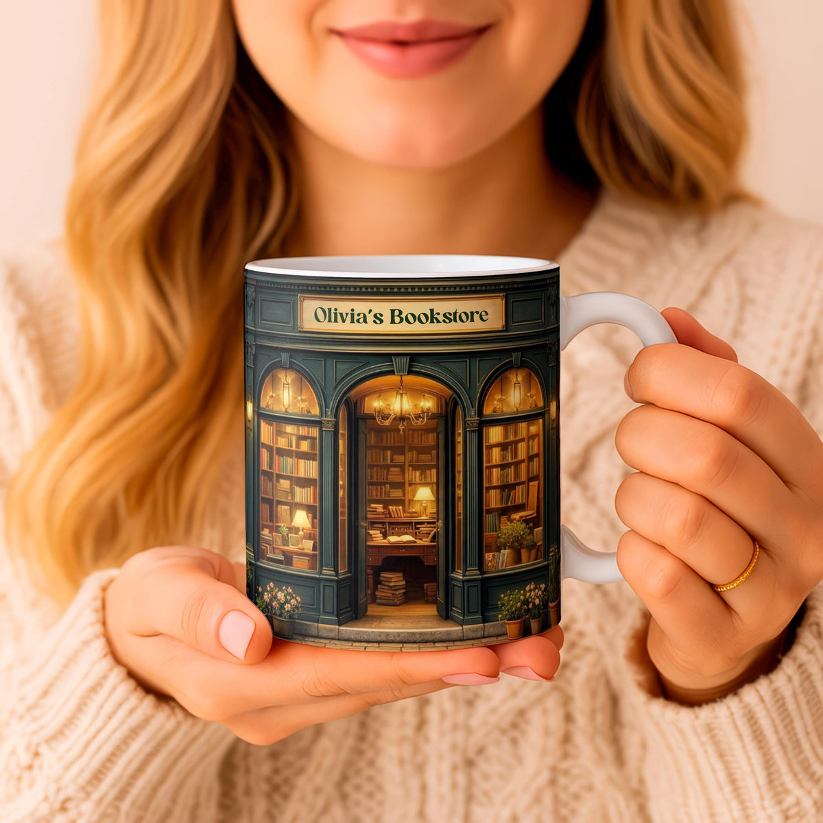 Personalized Bookstore Ceramic Mug, Custom Name Coffee Cup, Book Lover Gift