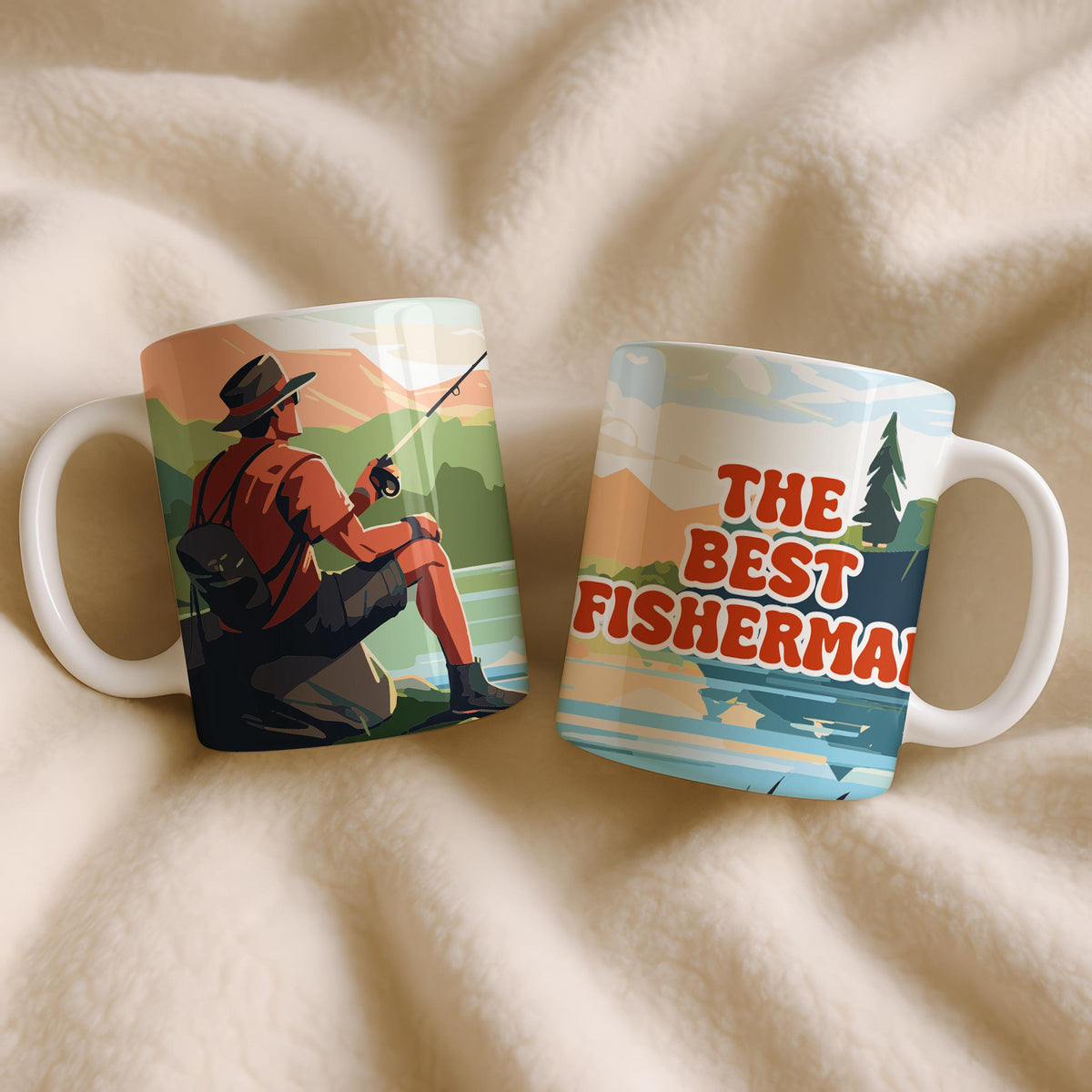 Ceramic Fishing Mug, Outdoor Adventure Nature Camping Coffee Cup