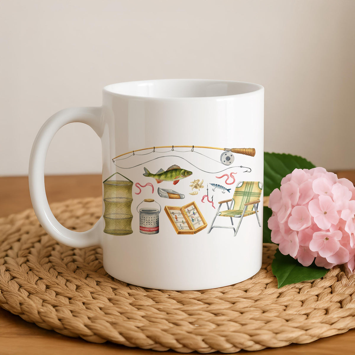 Ceramic Fishing Mug, Outdoor Adventure Nature Camping Coffee Cup