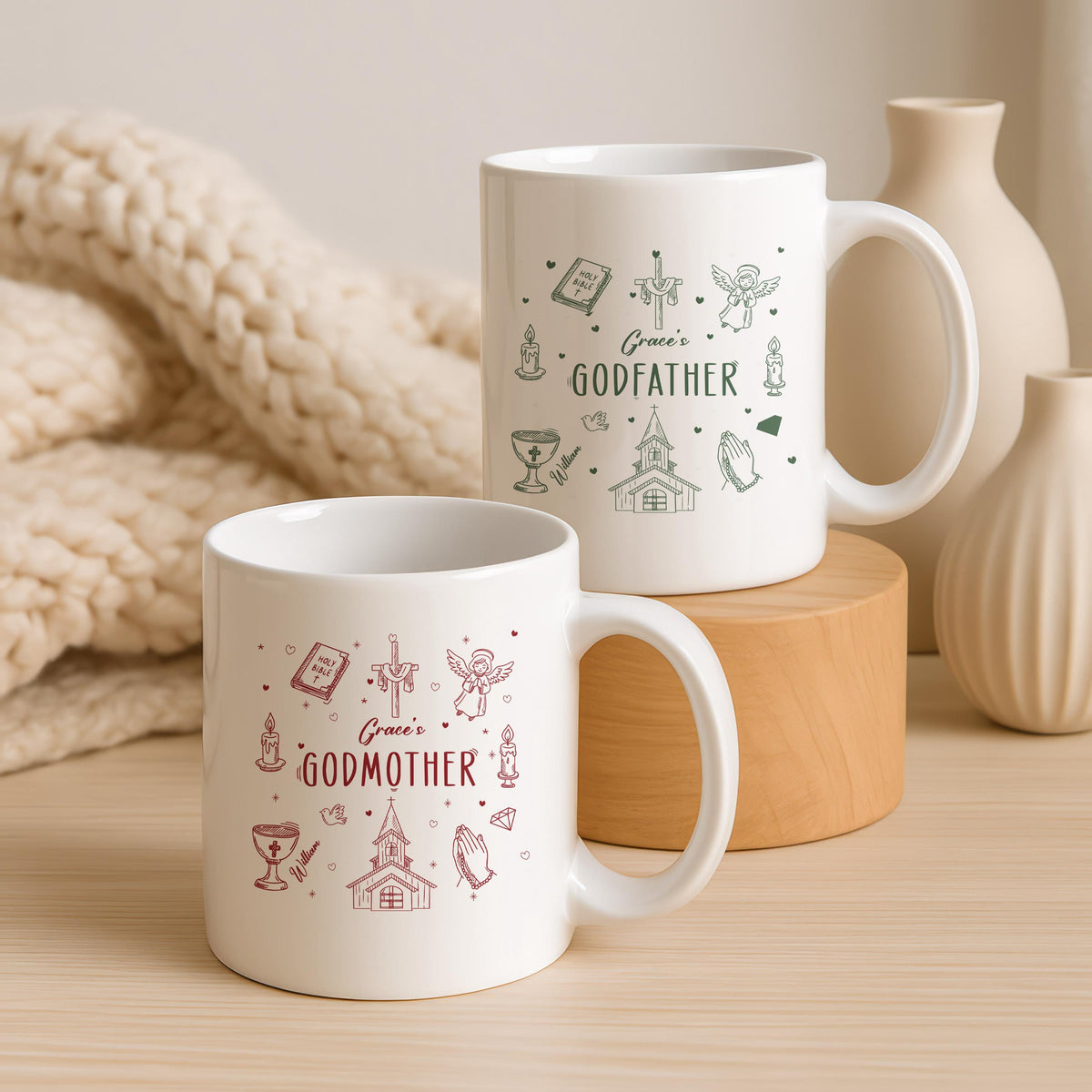 Personalized Godmother Godfather Mug, Religious Ceramic Coffee Cup, Baptism Gift