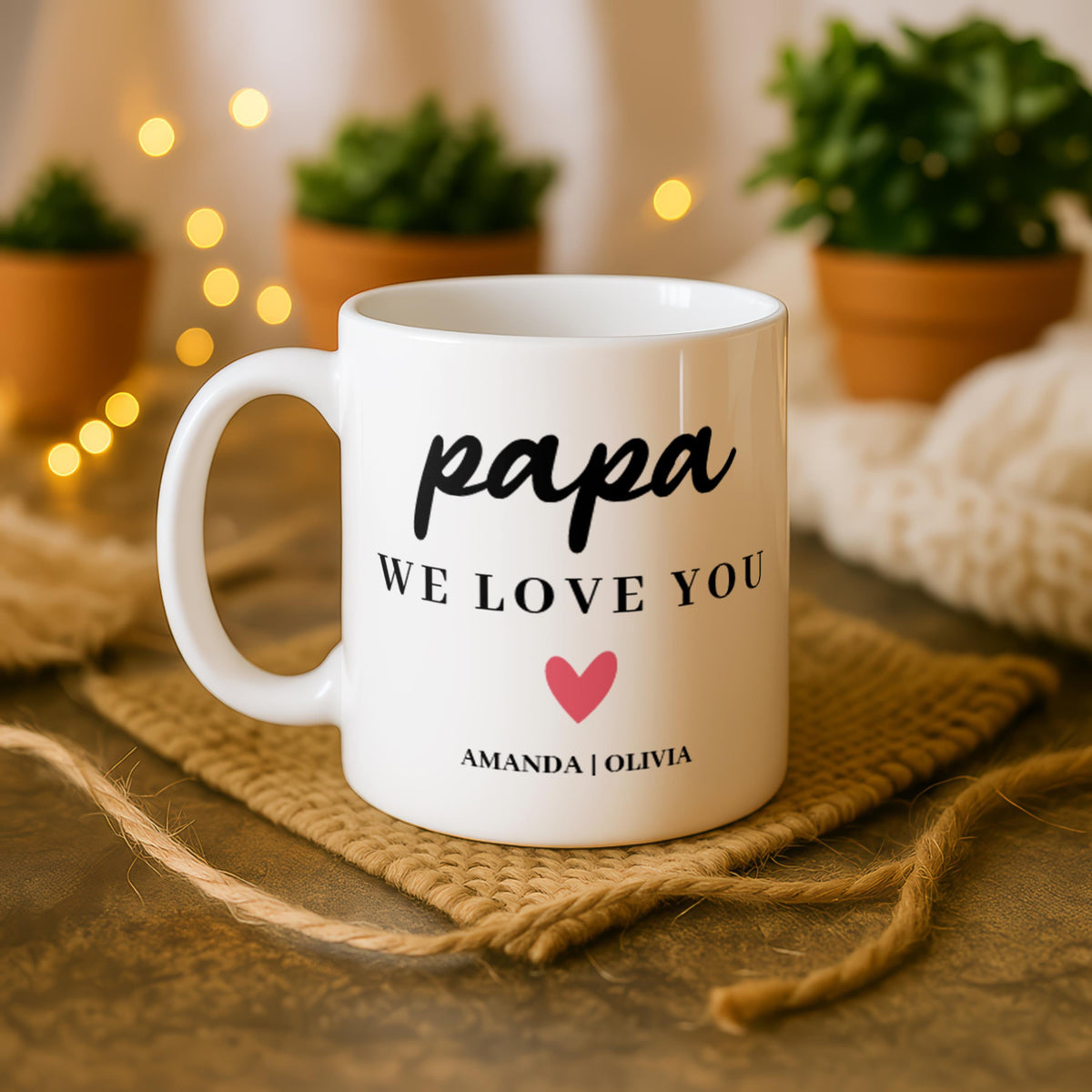 Personalized Papa Coffee Mug, Custom Grandfather Cup with Names