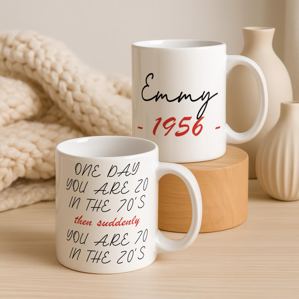 Personalized 70th Birthday Mug, Custom Name Ceramic Coffee Cup, Seventieth Gift