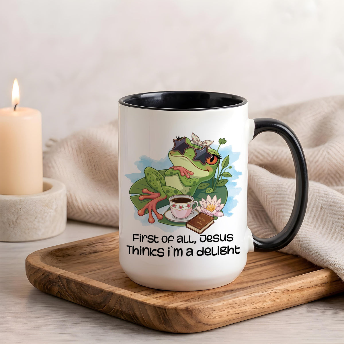 Jesus Thinks I'm a Delight Frog Mug, Funny Christian Coffee Cup, Sarcastic Gift