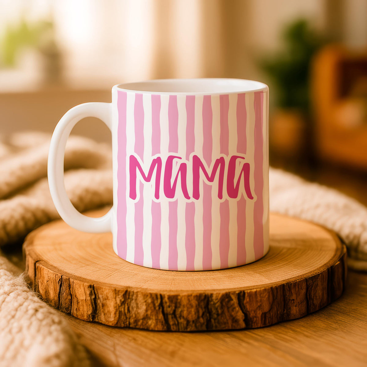 Custom Mom Mug, Colorful Striped Ceramic Coffee Cup, Mother's Day Gift