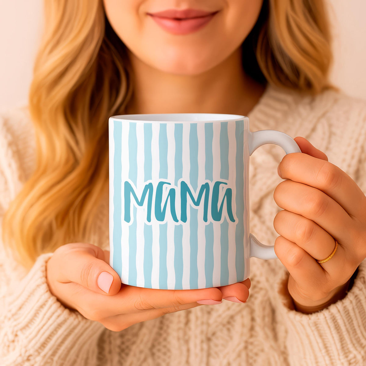 Custom Mom Mug, Colorful Striped Ceramic Coffee Cup, Mother's Day Gift