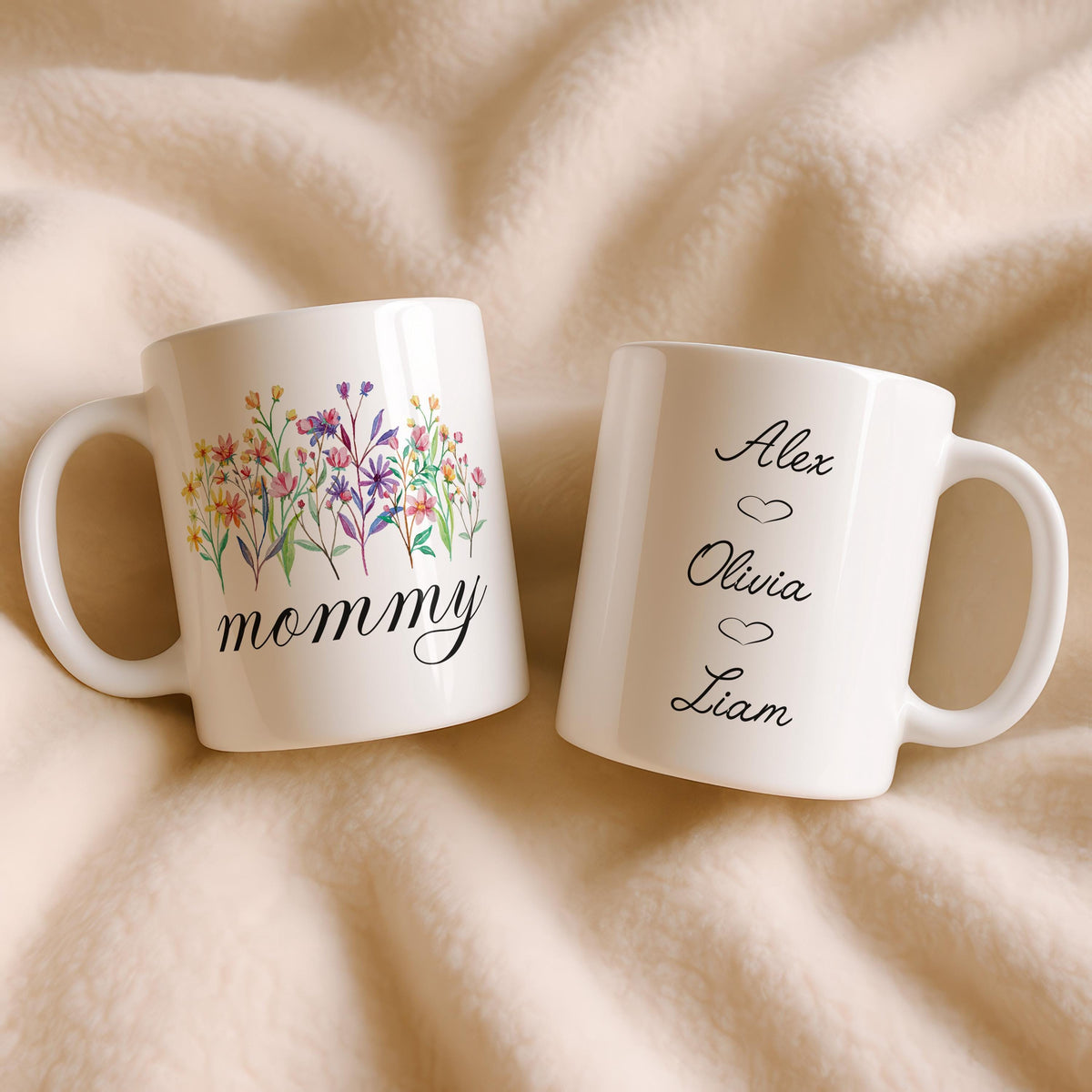 Custom Floral Mommy Mug, Personalized Family Ceramic Cup (11oz/15oz)