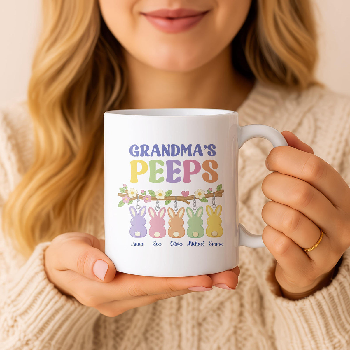 Grandma's Peeps Easter Mug, Custom Grandkids Names, Ceramic Coffee Cup