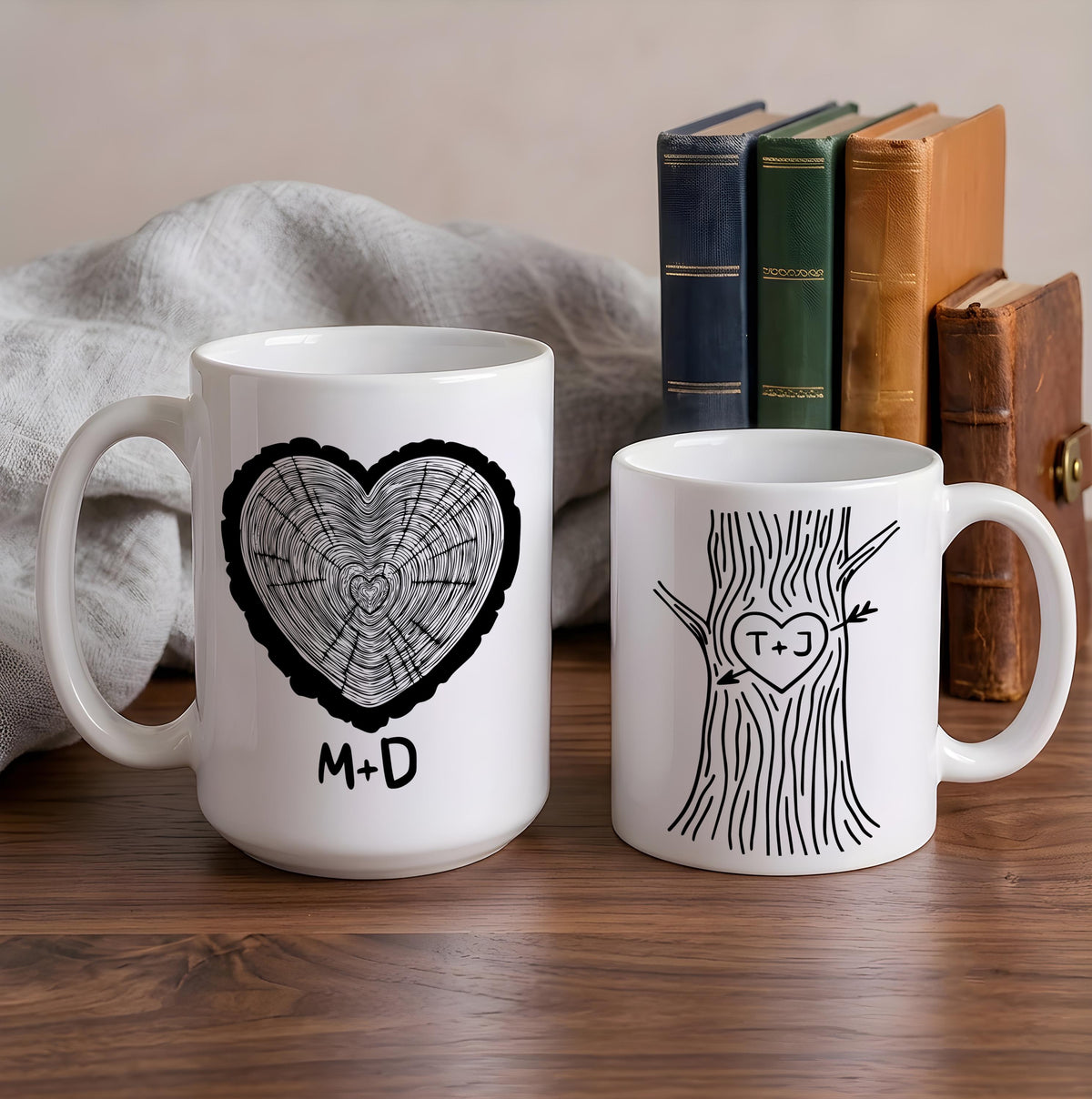Personalized Couple Mug, Custom Initials Heart Tree Ceramic Cup