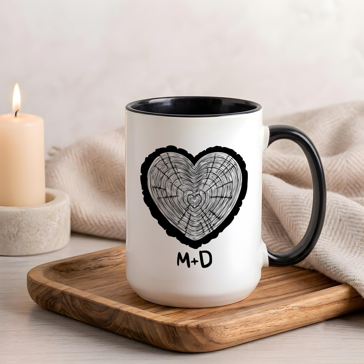 Personalized Couple Mug, Custom Initials Heart Tree Ceramic Cup