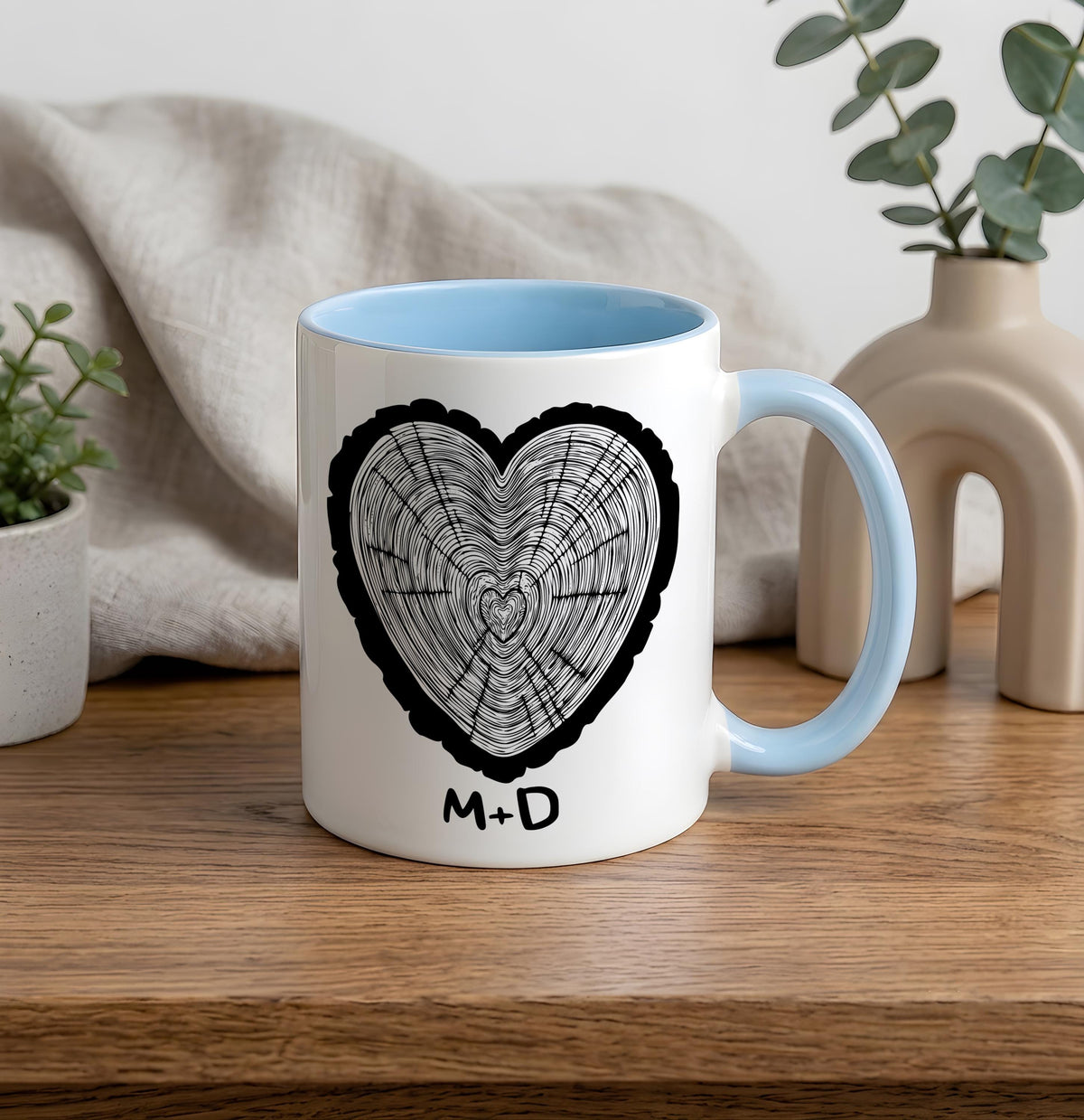 Personalized Couple Mug, Custom Initials Heart Tree Ceramic Cup