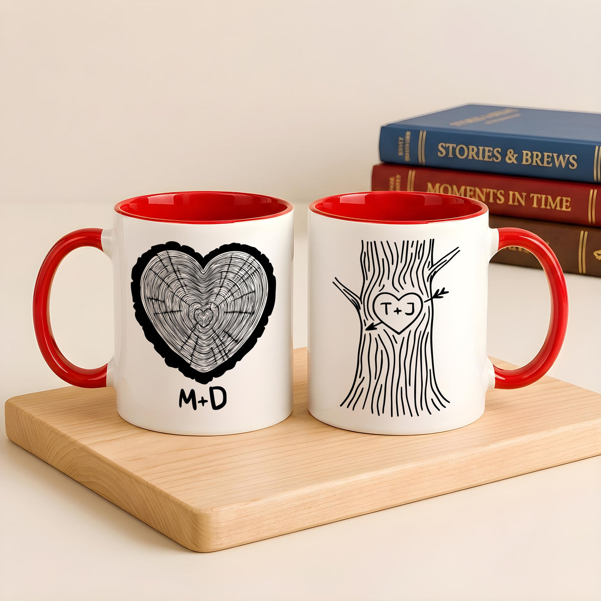 Personalized Couple Mug, Custom Initials Heart Tree Ceramic Cup