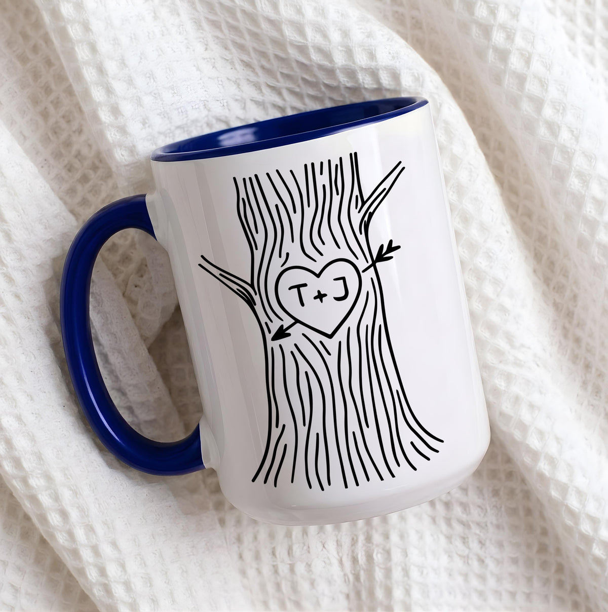 Personalized Couple Mug, Custom Initials Heart Tree Ceramic Cup