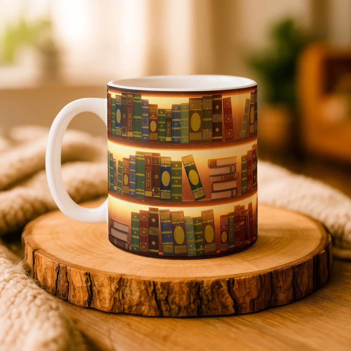 Vintage Bookshelf Ceramic Mug