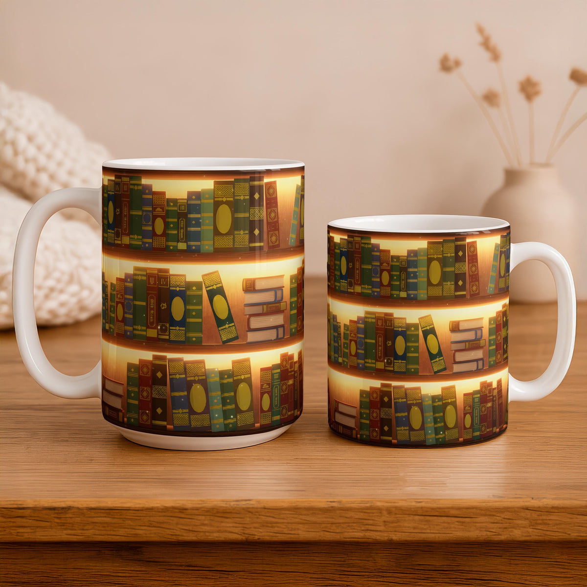 Vintage Bookshelf Ceramic Mug
