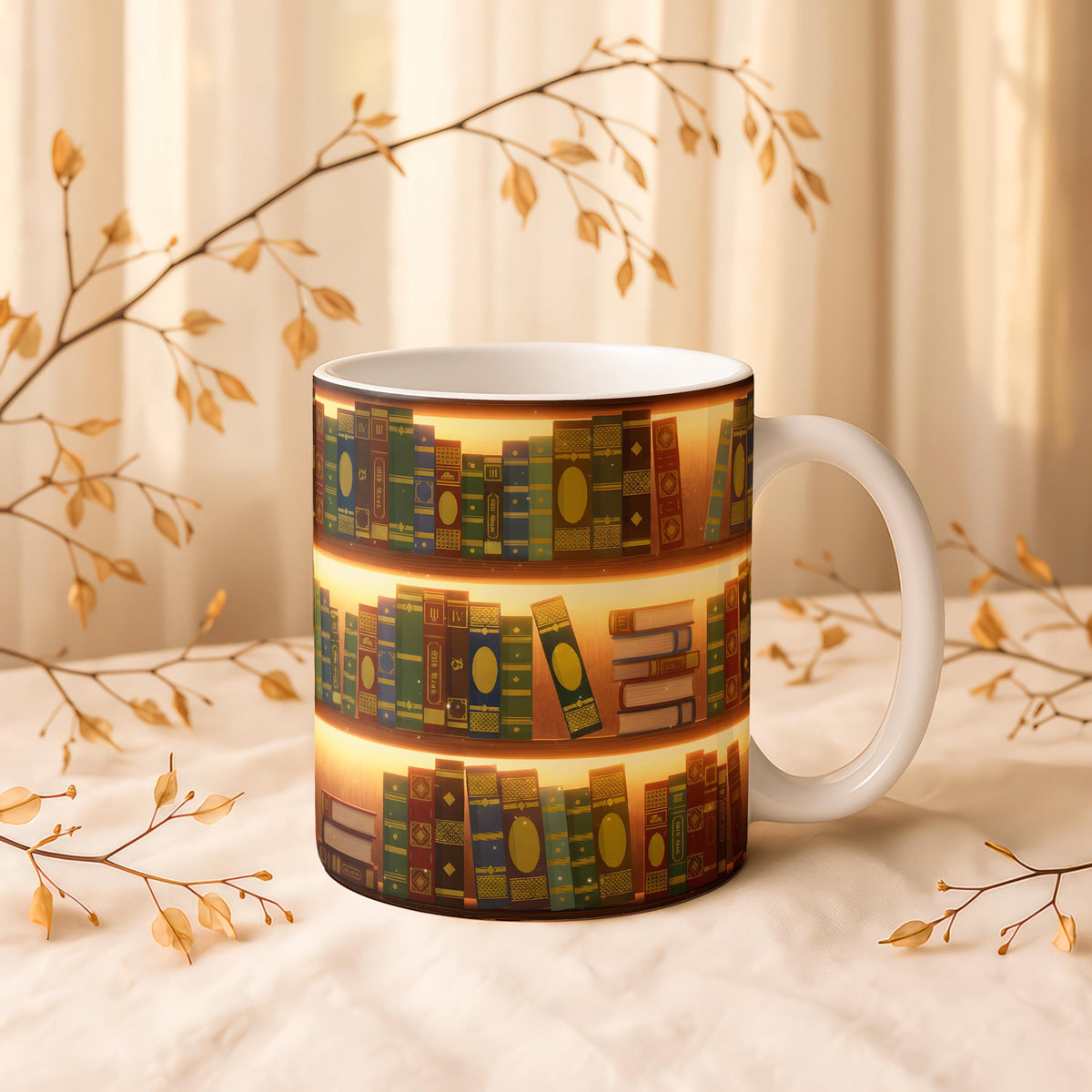 Vintage Bookshelf Ceramic Mug