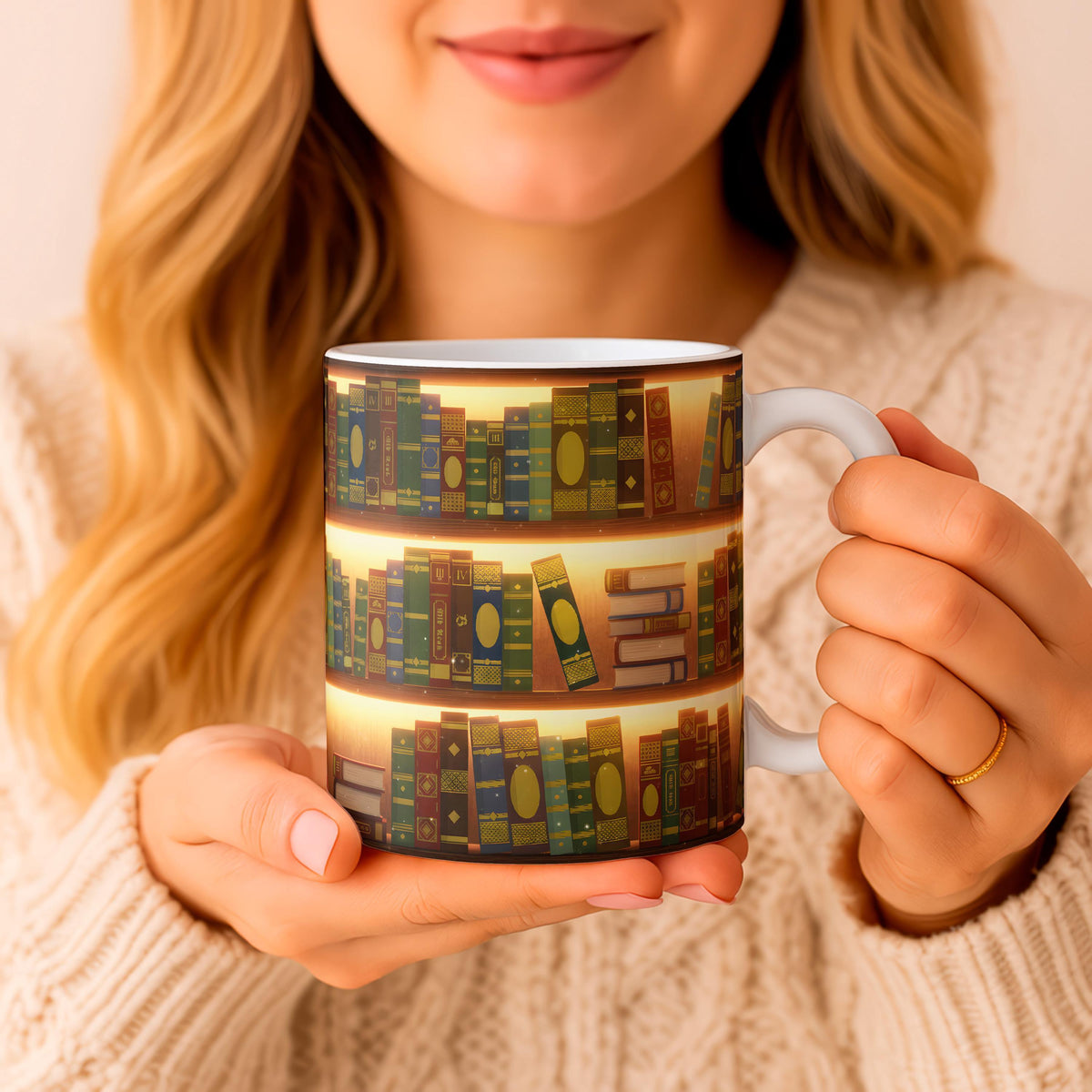Vintage Bookshelf Ceramic Mug