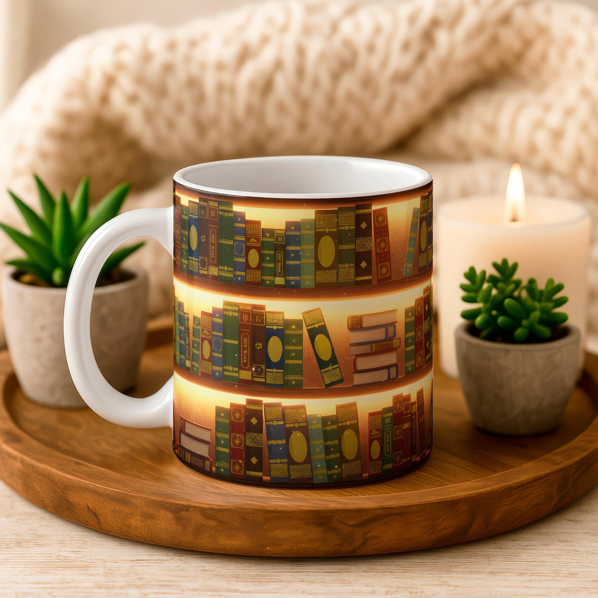 Vintage Bookshelf Ceramic Mug