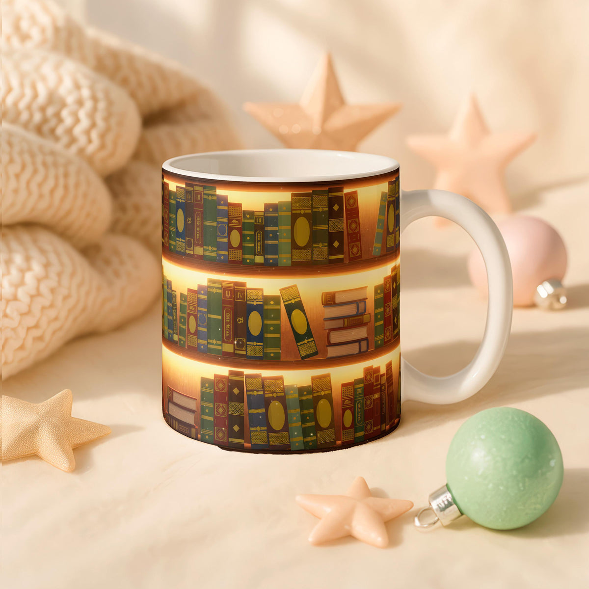 Vintage Bookshelf Ceramic Mug
