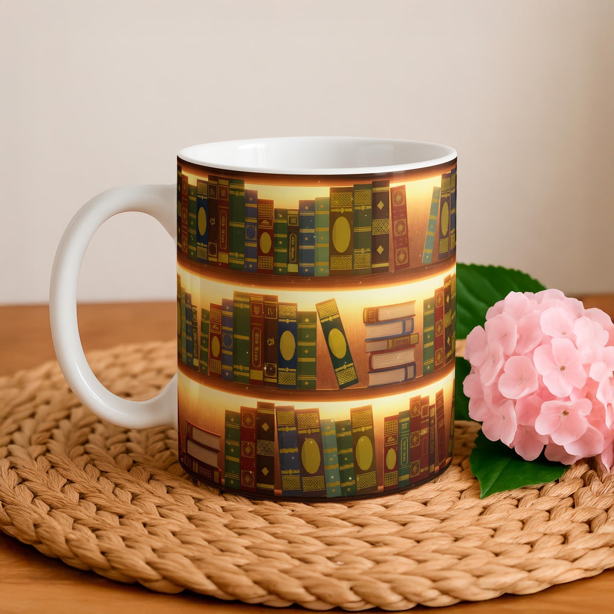 Vintage Bookshelf Ceramic Mug