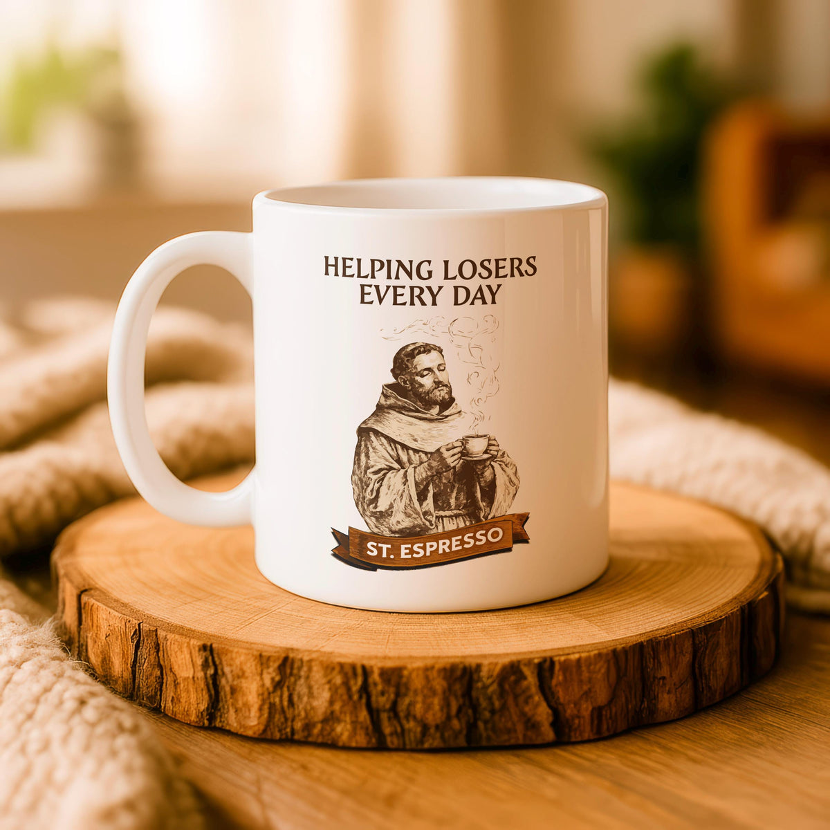 St. Espresso Ceramic Mug, Helping Losers Every Day Coffee Cup, Sarcastic Humor Gift