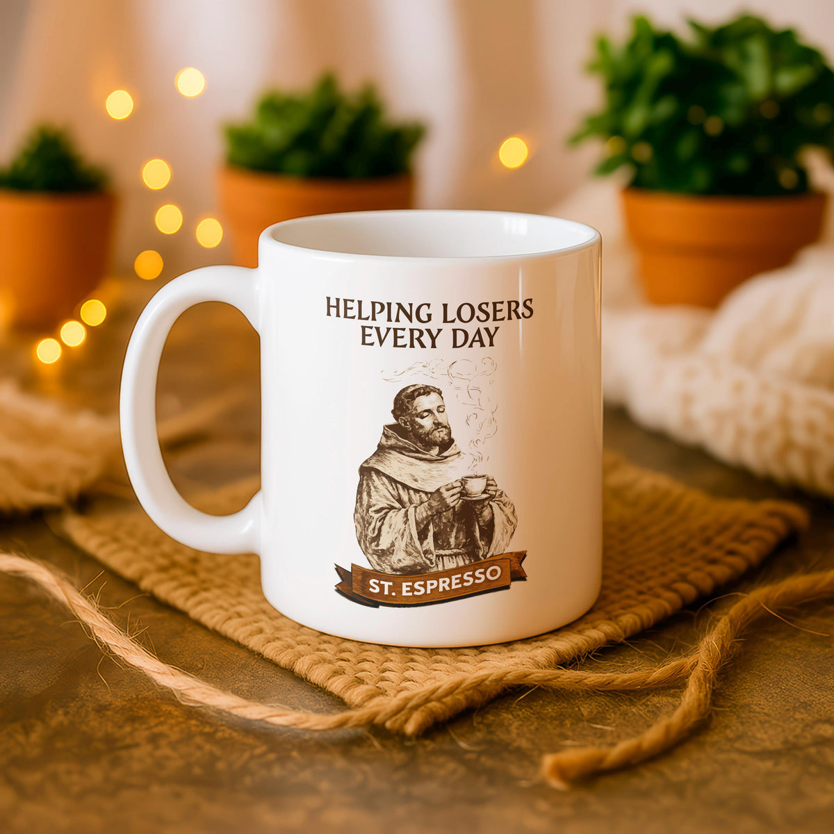 St. Espresso Ceramic Mug, Helping Losers Every Day Coffee Cup, Sarcastic Humor Gift