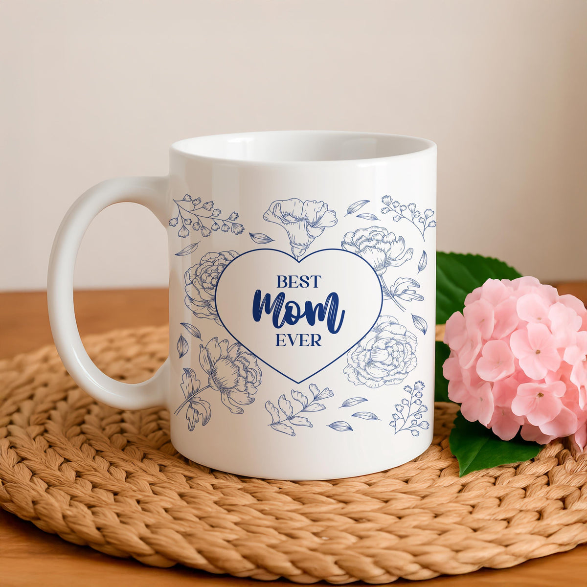 Best Mom Ever Floral Heart Ceramic Mug