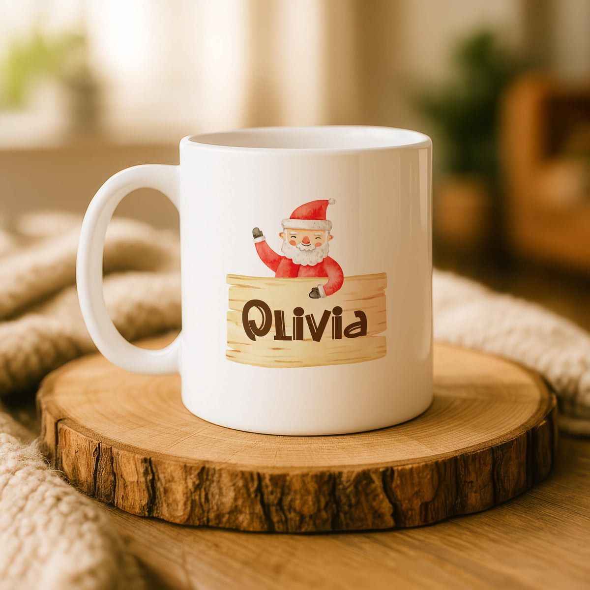 Custom Name Christmas Mug, Santa Character Coffee Cup, Personalized Ceramic Gift