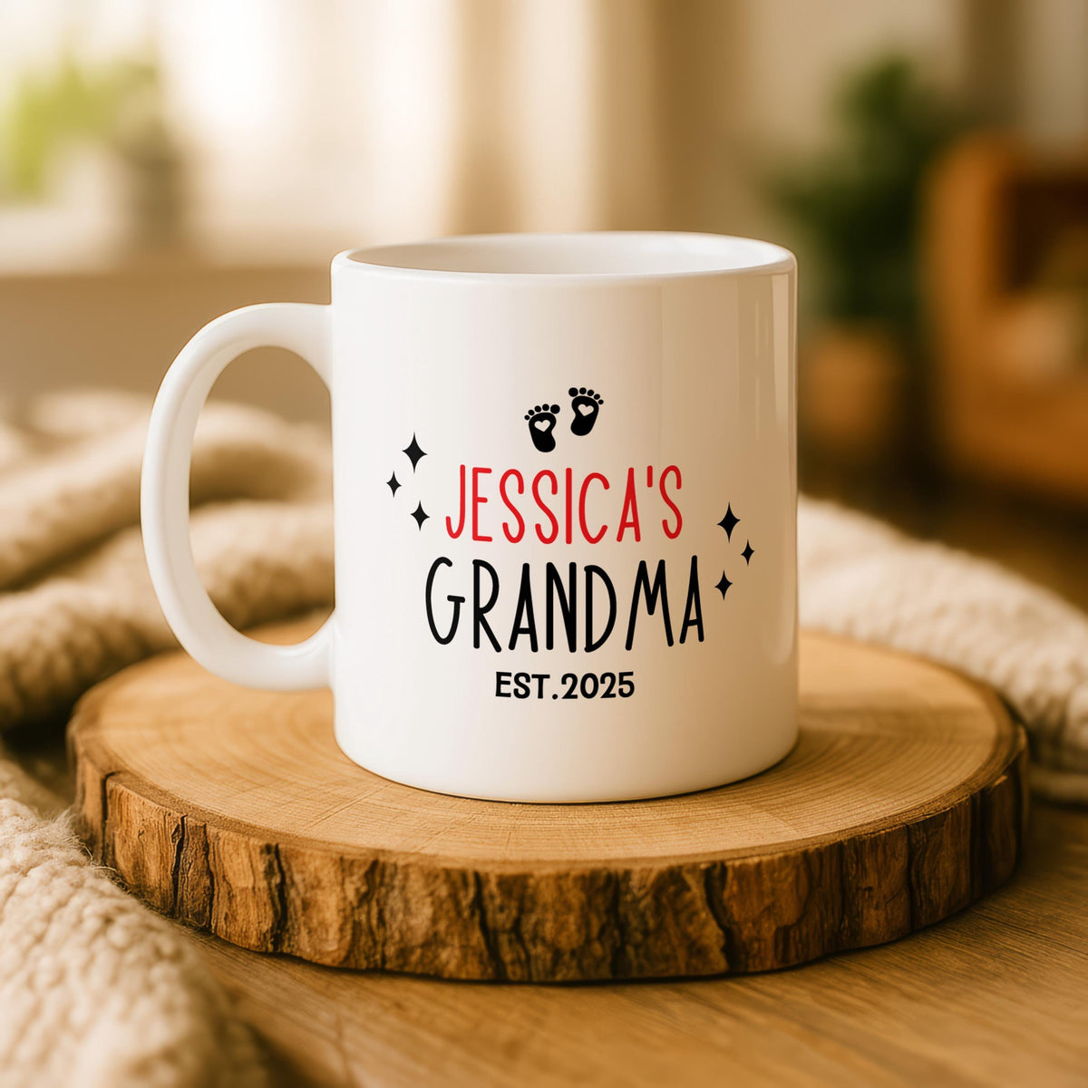 Personalized Grandma Mug, Custom Baby Name Est Year Coffee Cup, Baby Announcement Gift