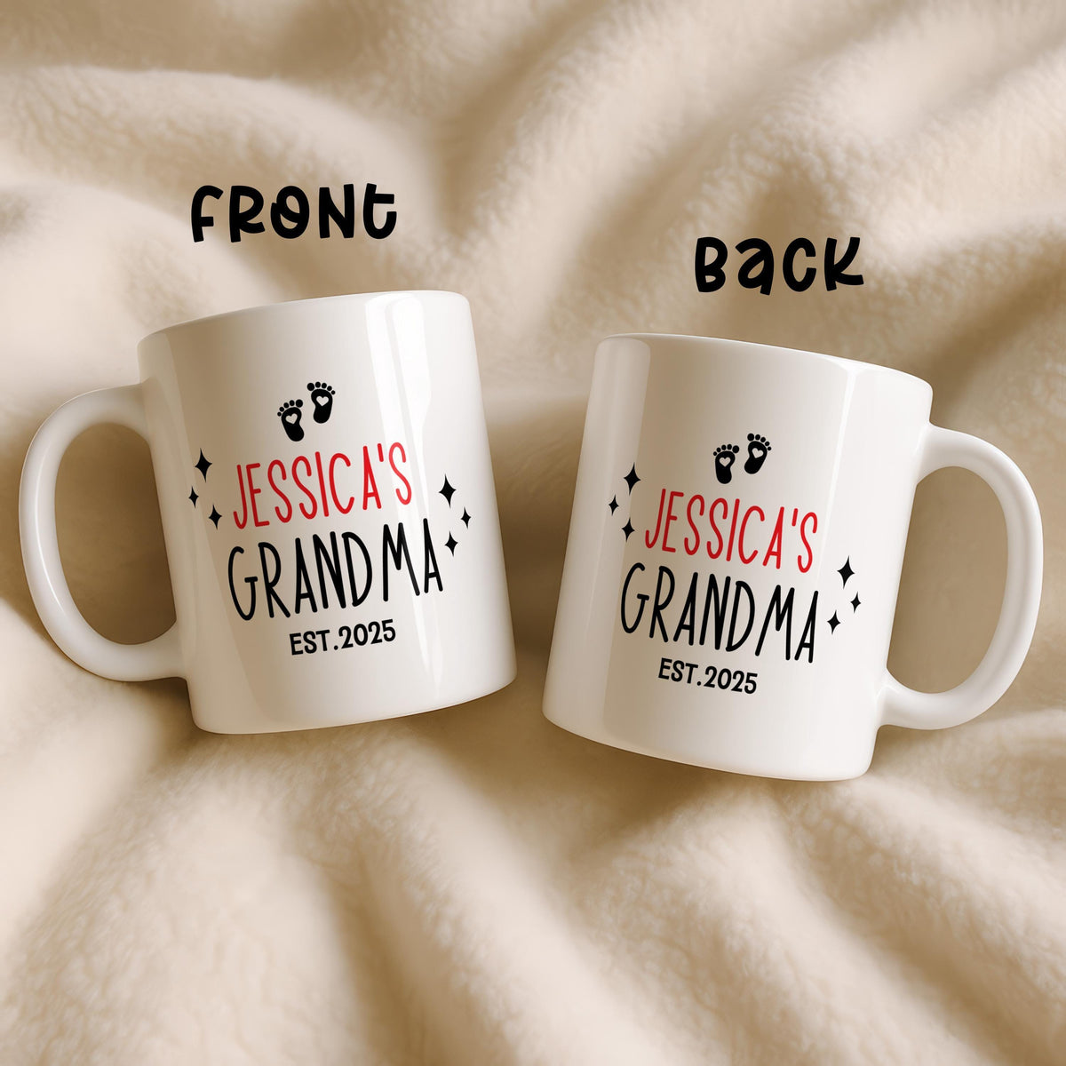 Personalized Grandma Mug, Custom Baby Name Est Year Coffee Cup, Baby Announcement Gift