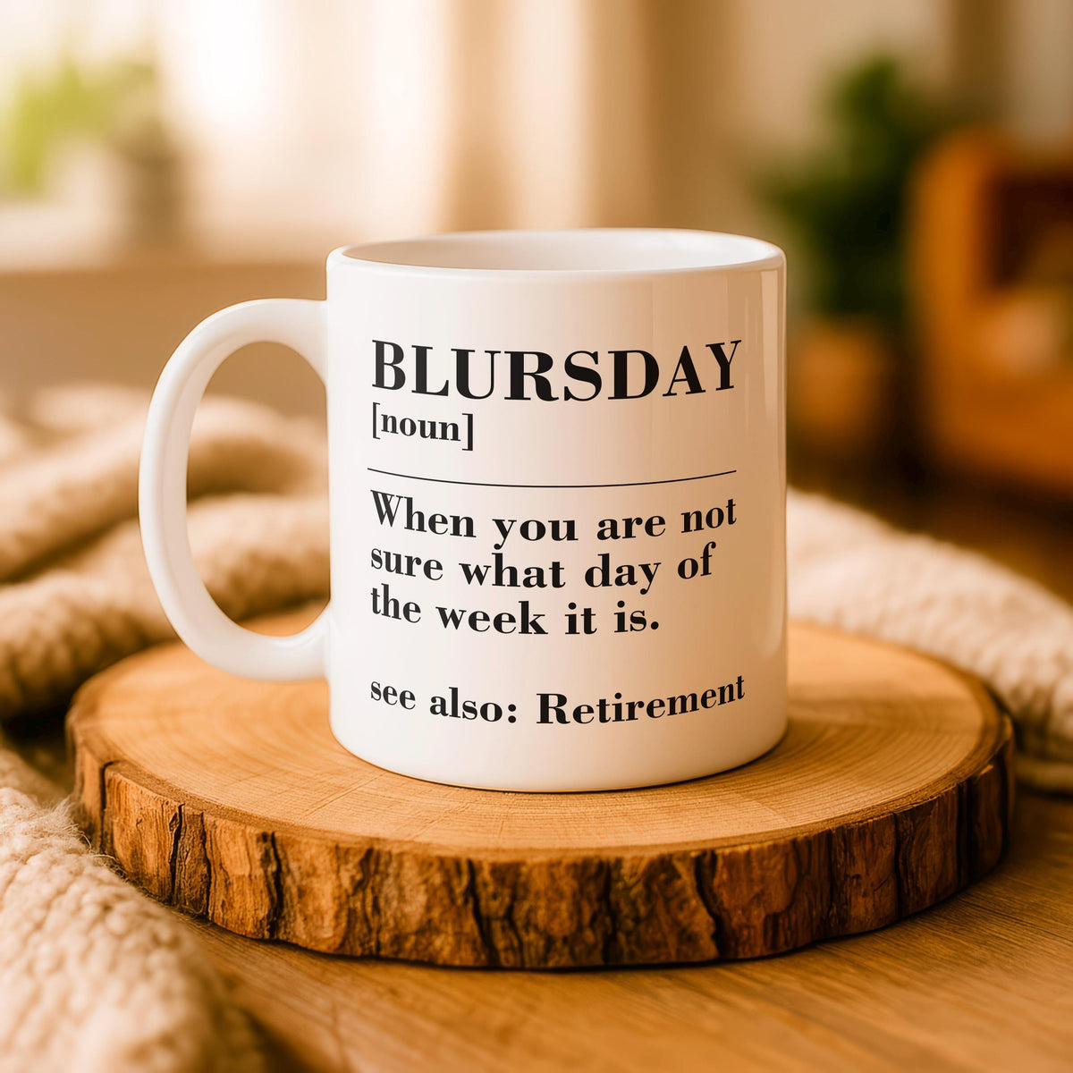 Funny Retirement Mug, Blursday Coffee Cup, Personalized Name Year Ceramic Mug