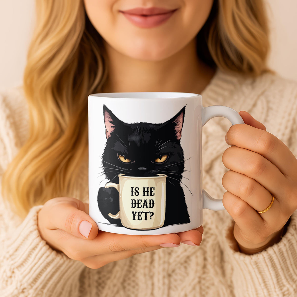 Black Cat Mug, Sarcastic Coffee Mug, Gothic Cat Lover Gift, Ceramic Pet Owner Cup