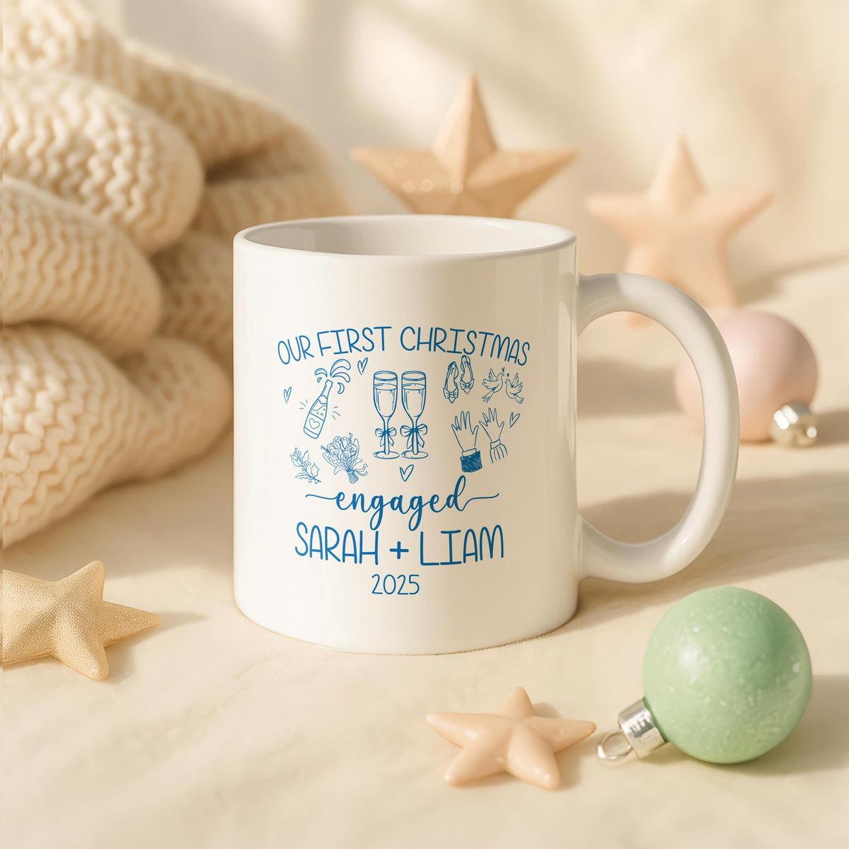 Personalized Engagement Mug, Our First Christmas Couple Coffee Cup