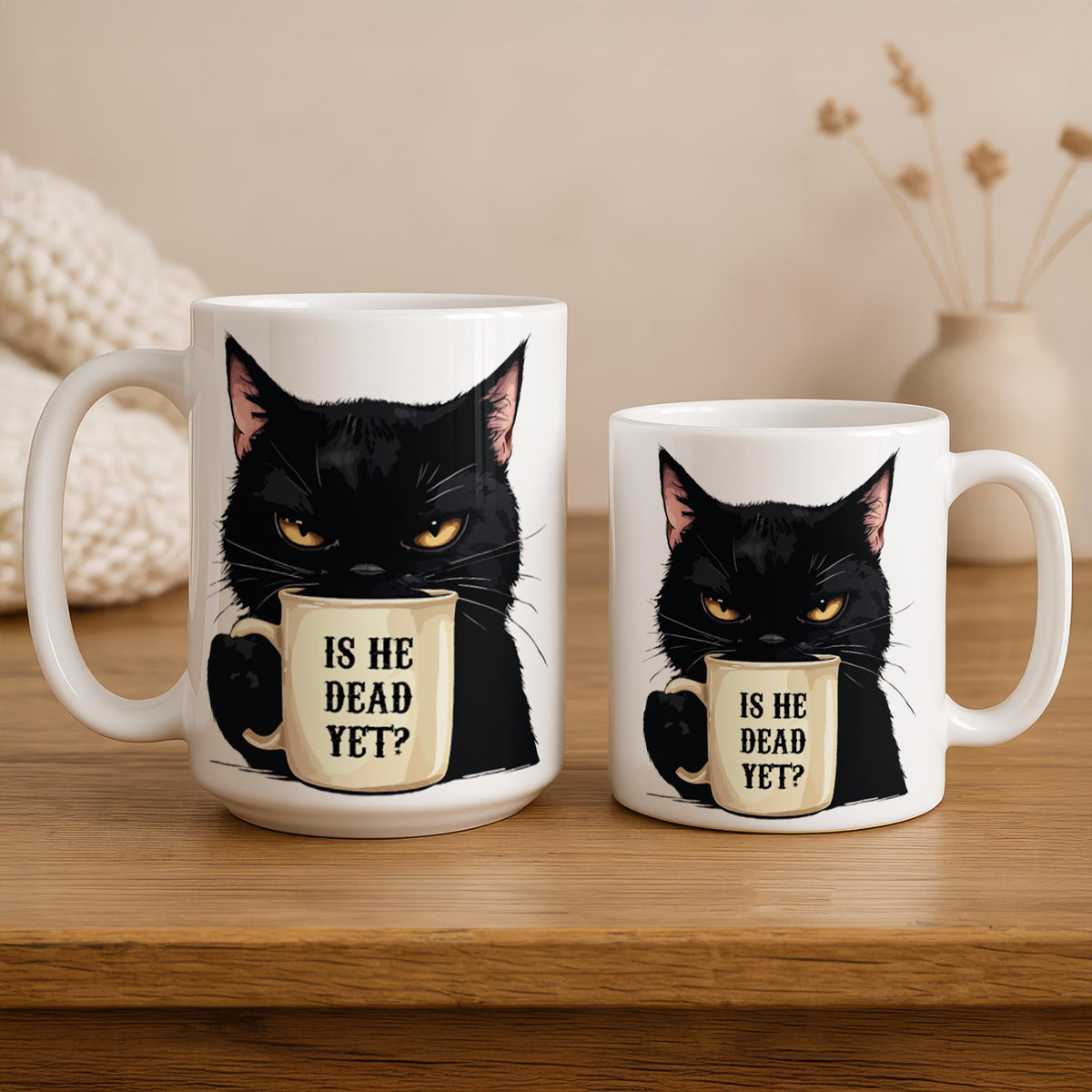 Black Cat Mug, Sarcastic Coffee Mug, Gothic Cat Lover Gift, Ceramic Pet Owner Cup