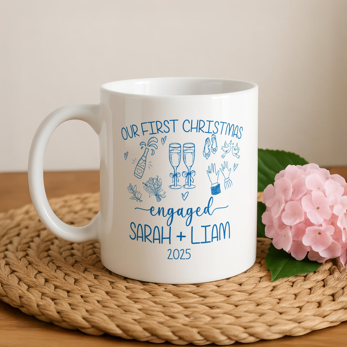 Personalized Engagement Mug, Our First Christmas Couple Coffee Cup