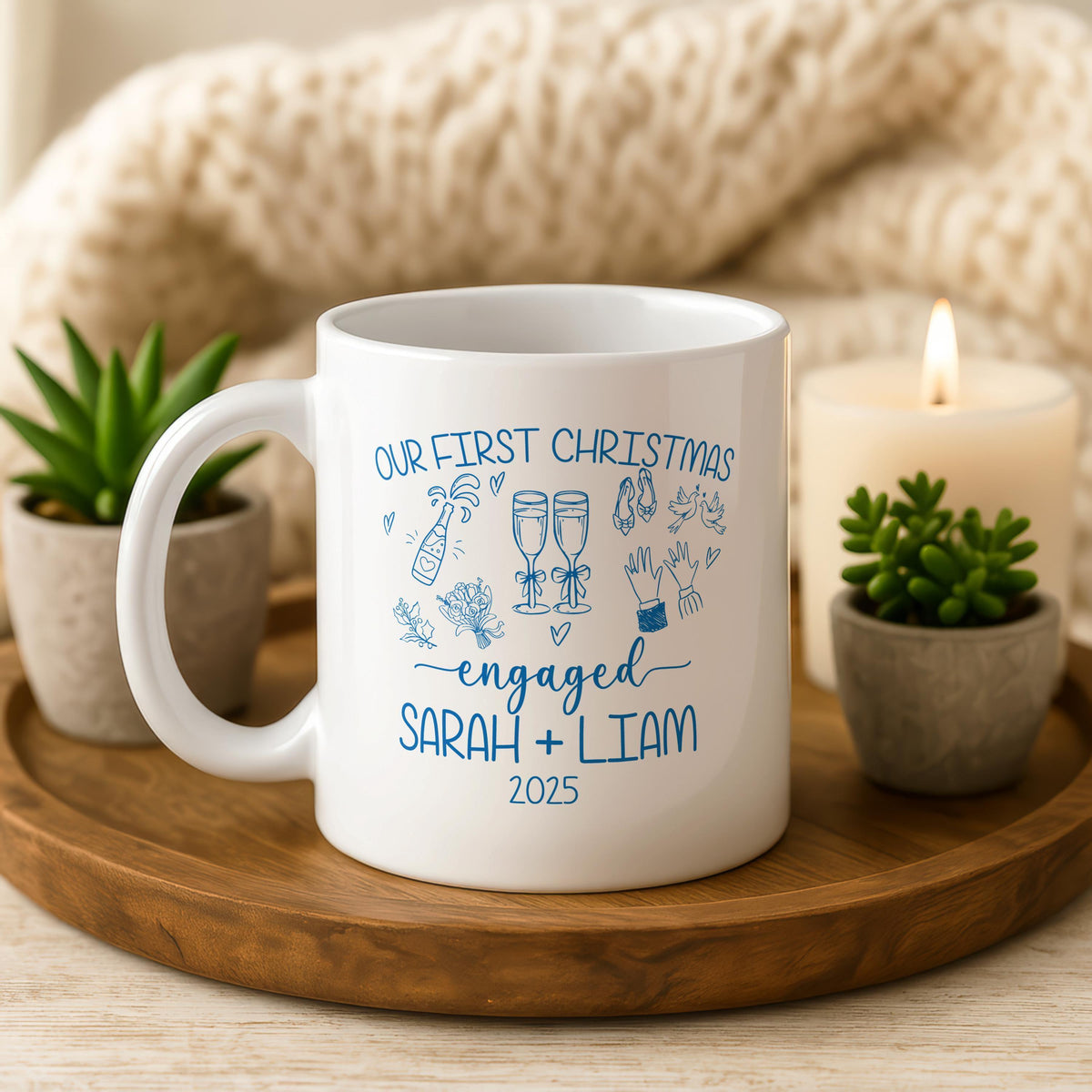 Personalized Engagement Mug, Our First Christmas Couple Coffee Cup