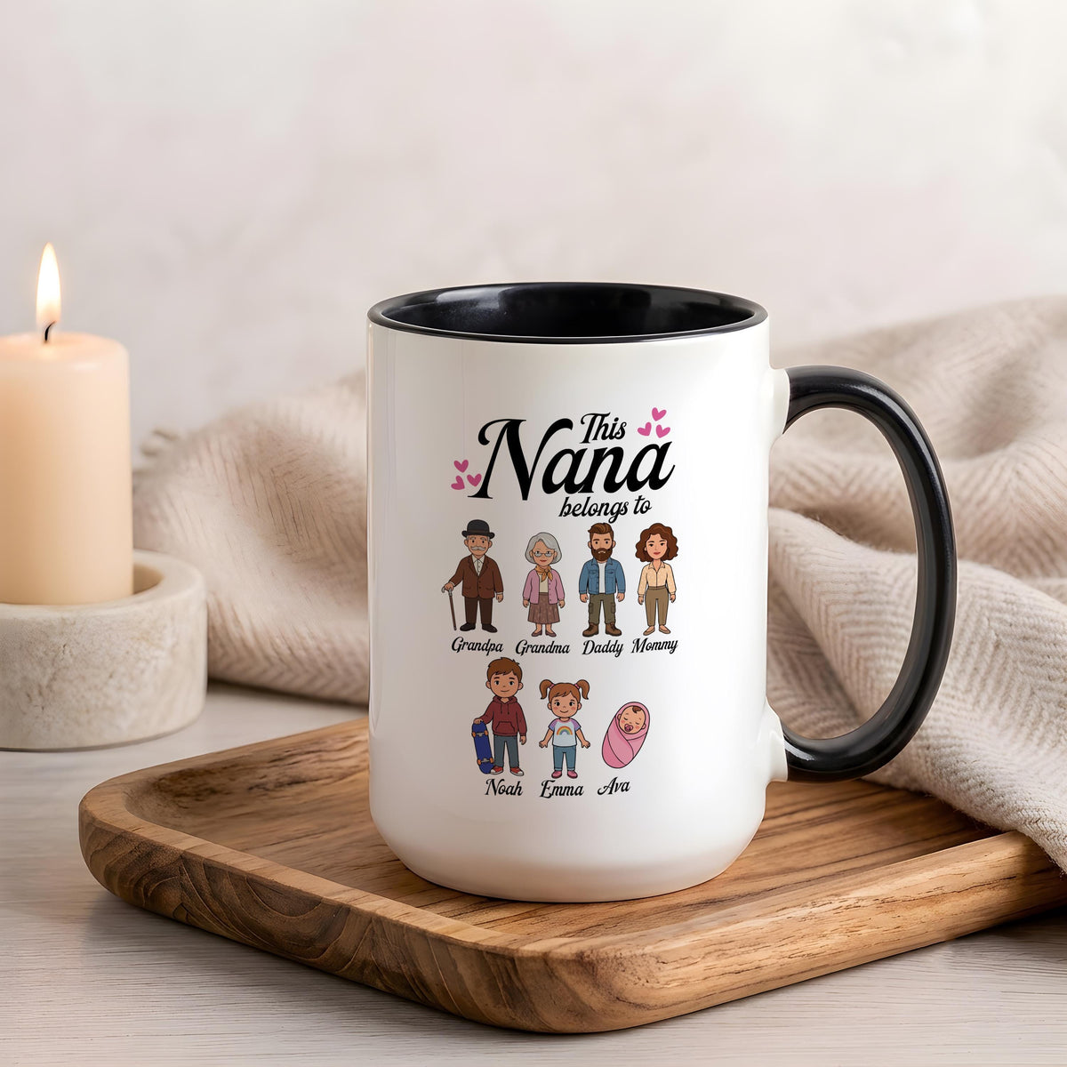 Personalized This Nana Belongs To Mug, Custom Family Illustration Cup, Family Characters Grandmother Gift