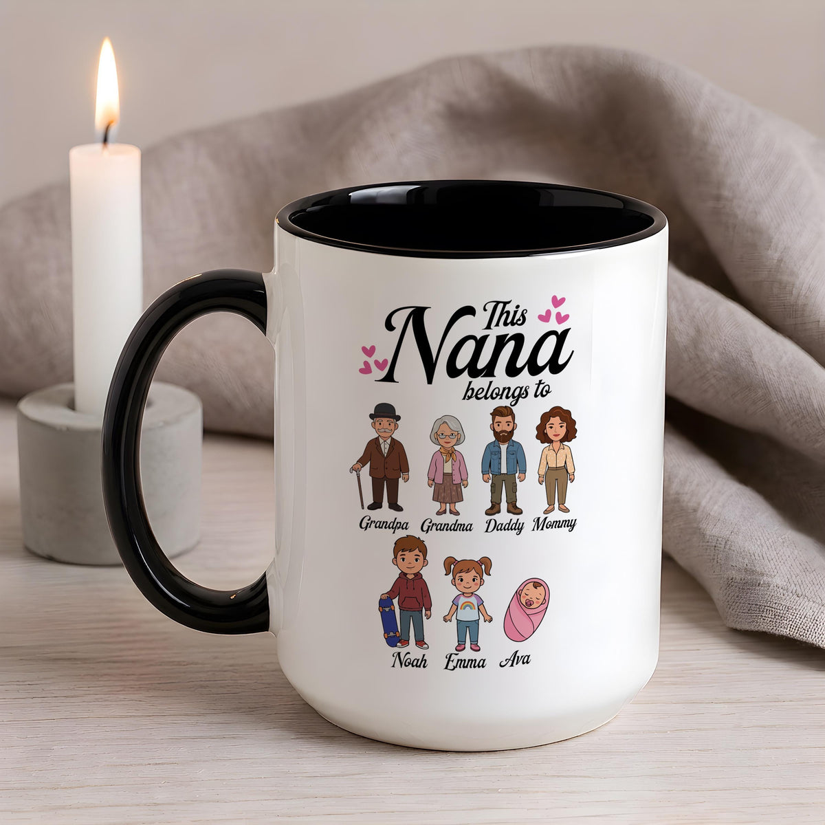 Personalized This Nana Belongs To Mug, Custom Family Illustration Cup, Family Characters Grandmother Gift
