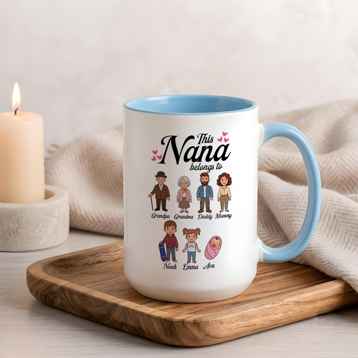 Personalized This Nana Belongs To Mug, Custom Family Illustration Cup, Family Characters Grandmother Gift