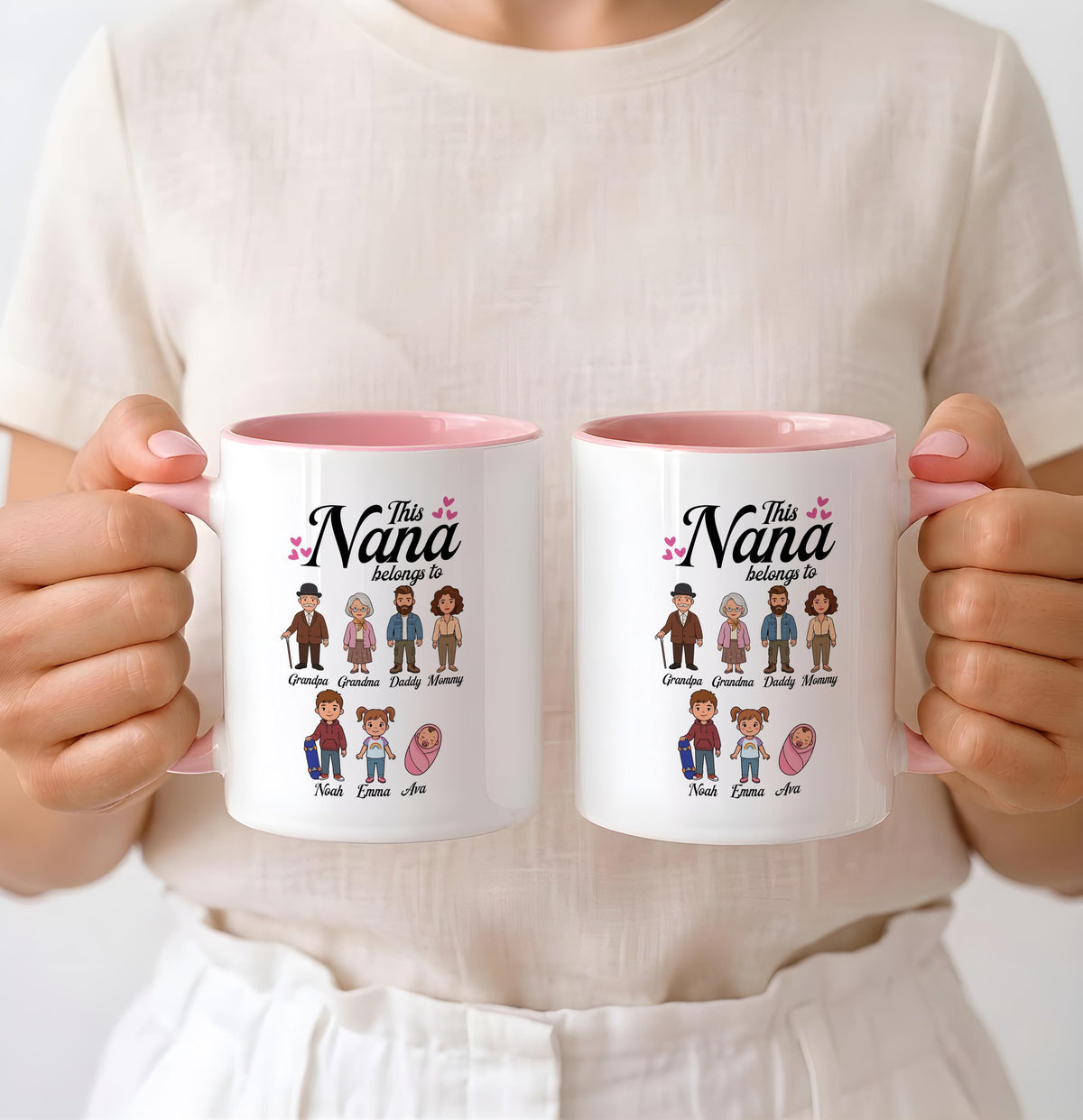 Personalized This Nana Belongs To Mug, Custom Family Illustration Cup, Family Characters Grandmother Gift