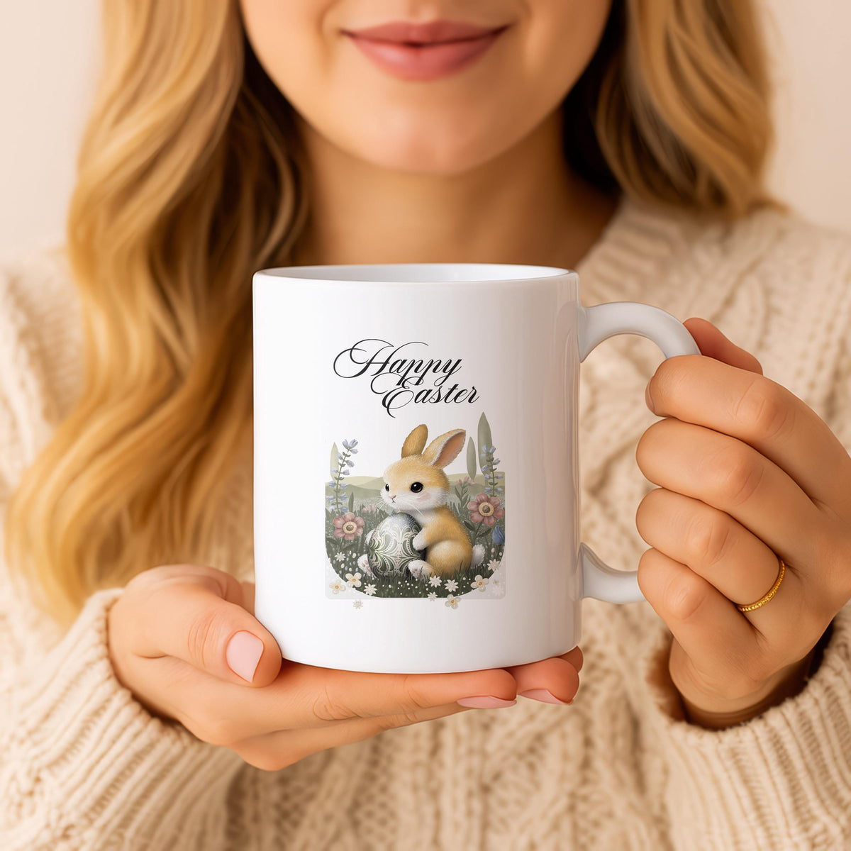 Easter Bunny Ceramic Mug, Spring Rabbit Coffee Cup, Easter Basket Stuffer