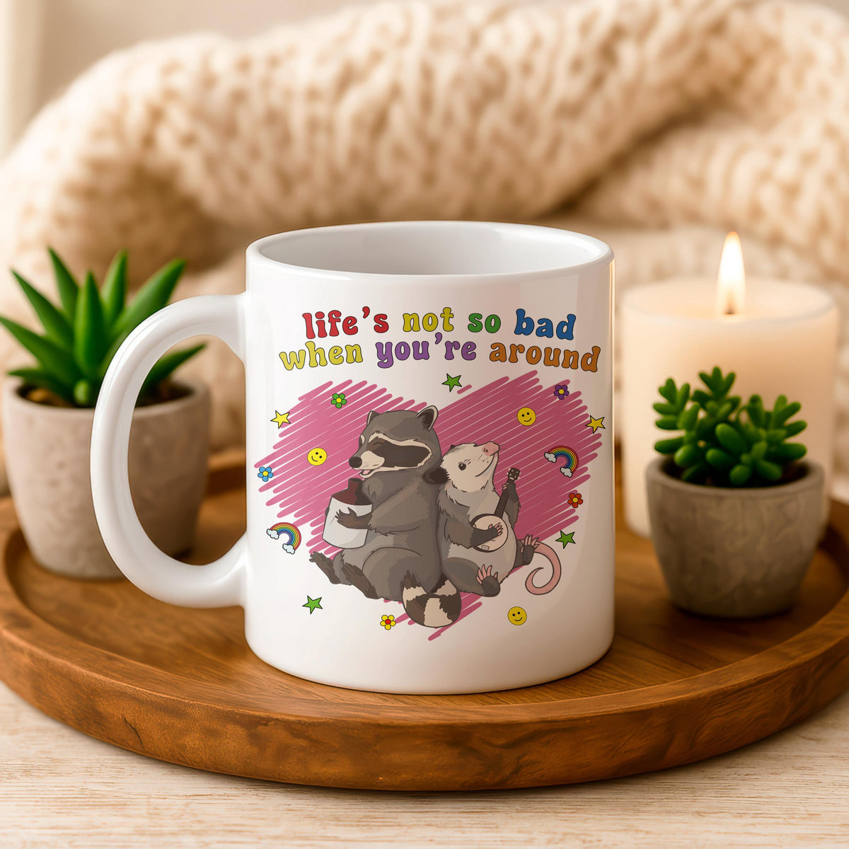 Raccoon Possum Coffee Mug, Funny Animal Ceramic Cup, Friendship Gift (11oz or 15oz)