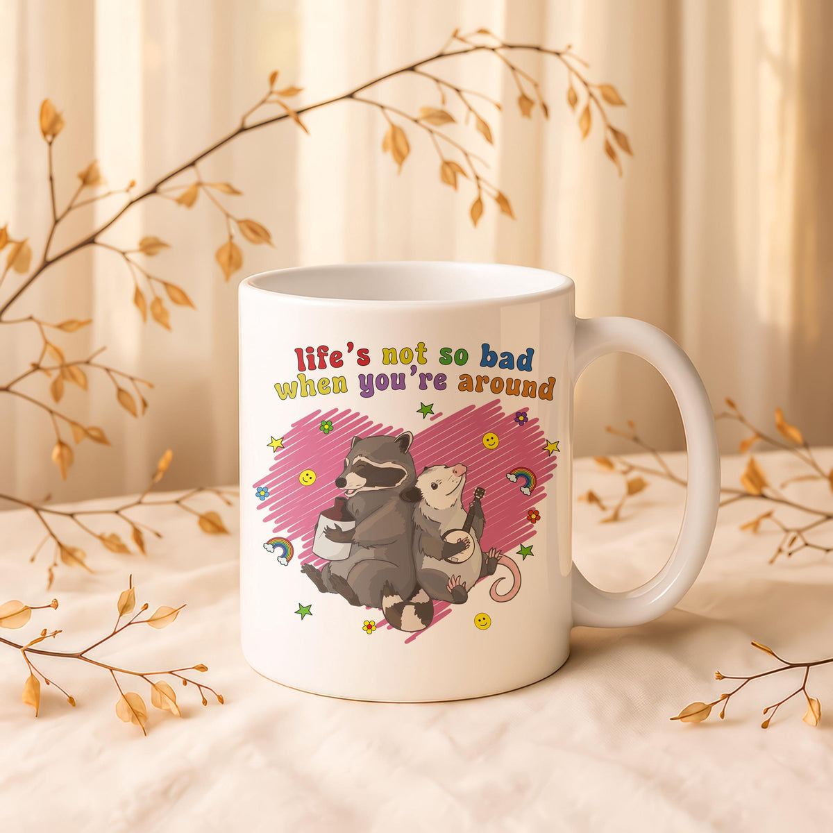 Raccoon Possum Coffee Mug, Funny Animal Ceramic Cup, Friendship Gift (11oz or 15oz)