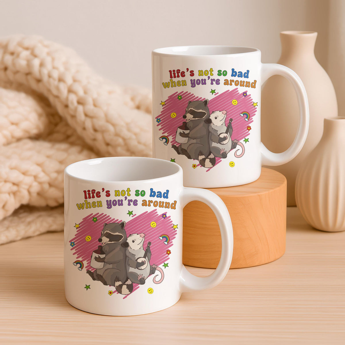 Raccoon Possum Coffee Mug, Funny Animal Ceramic Cup, Friendship Gift (11oz or 15oz)
