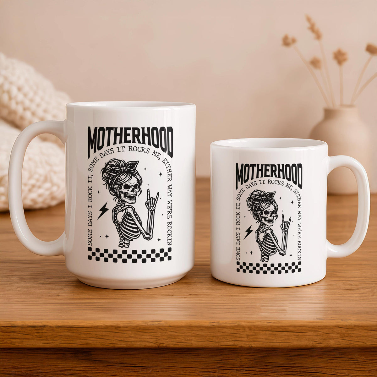 Motherhood Skull Mug, Rocker Mom Ceramic Cup, Edgy Mama Coffee Gift